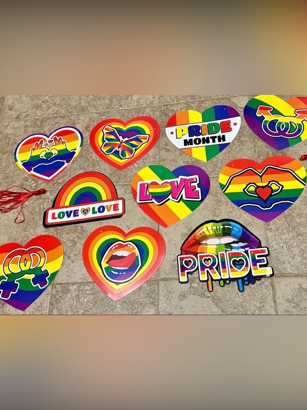 Celebratory LGBTQ+ pride motif colorful Heart and Love Decor Signs